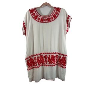 J. Marie Irene Embroidered Dress S Rayon Linen Boho Folk Bird Cottagecore Summer